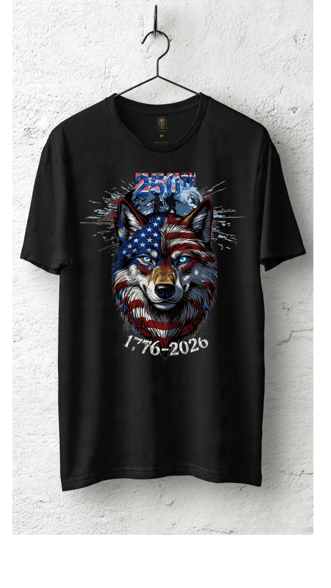 250th Anniversary American Flag Wolf T-Shirt 1776-2026 | Semiquincentennial Patriotic USA Flag Wolf Tee | Men’s Women’s America 250 Shirt