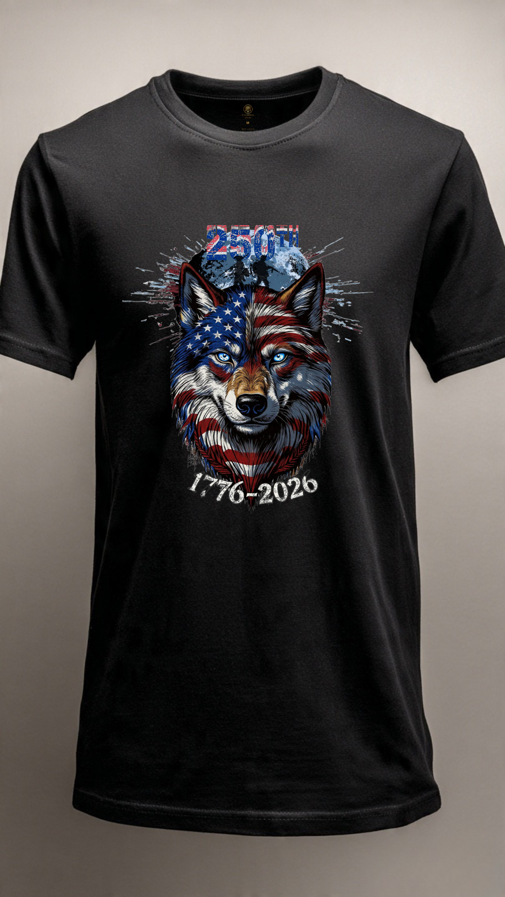 250th Anniversary American Flag Wolf T-Shirt 1776-2026 | Semiquincentennial Patriotic USA Flag Wolf Tee | Men’s Women’s America 250 Shirt