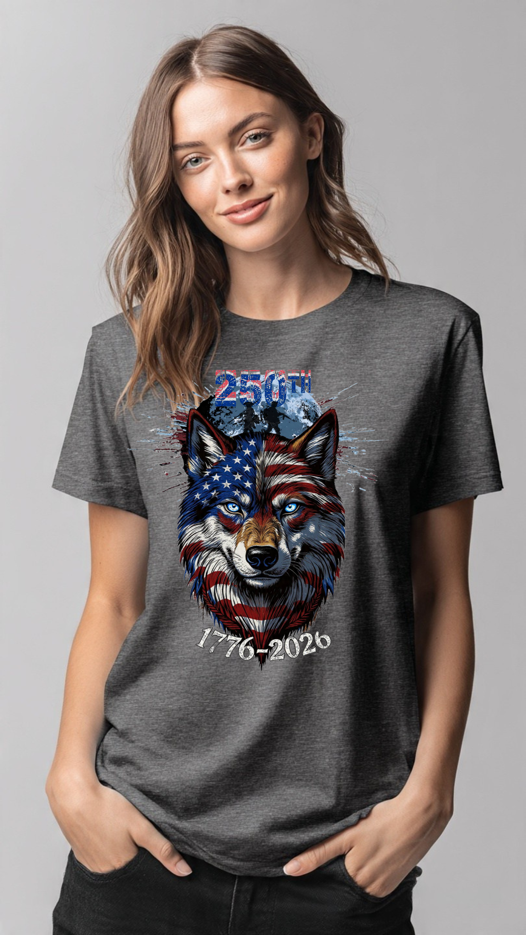 250th Anniversary American Flag Wolf T-Shirt 1776-2026 | Semiquincentennial Patriotic USA Flag Wolf Tee | Men’s Women’s America 250 Shirt