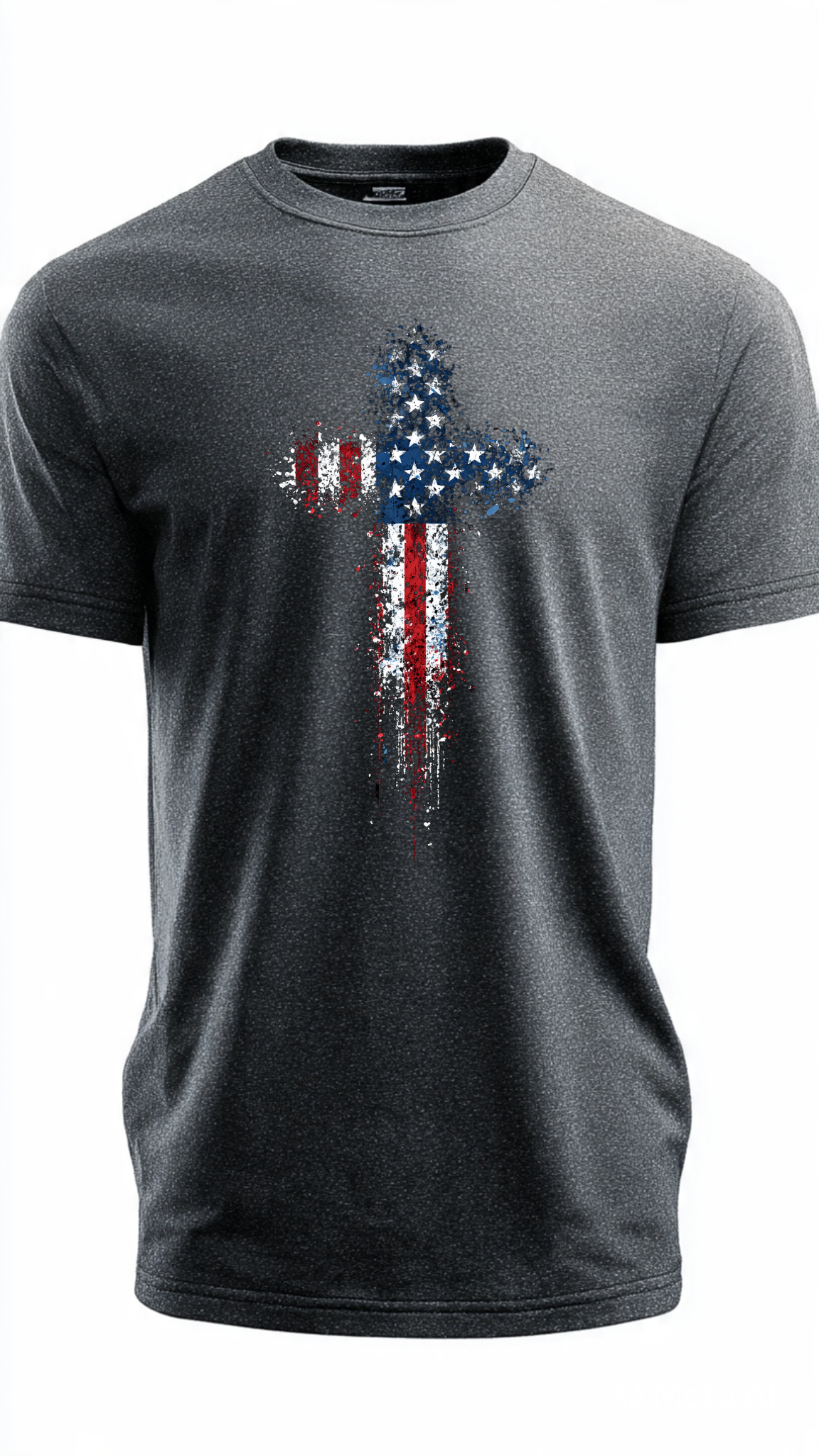 Freedom’s Cross American Flag Splatter Design on Premium Black Tee