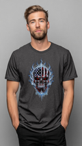 250th Anniversary Ice Flame American Flag Skull T-Shirt 1776-2026 | Semiquincentennial Patriotic Skull Tee | Men’s America 250 Shirt