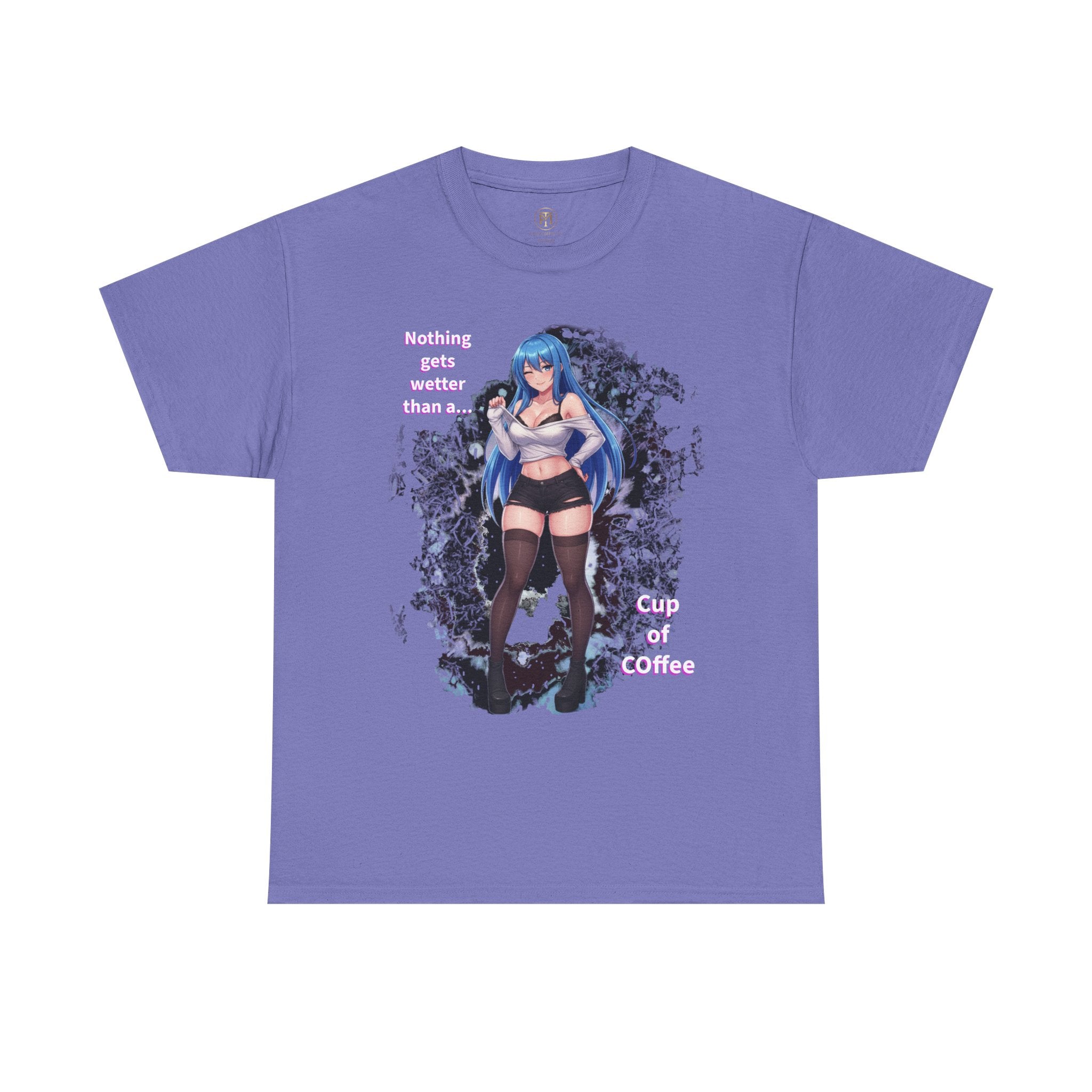 Blue-haired Anime Girl Tee | "Nothing gets wetter than a Cup of Coffee"