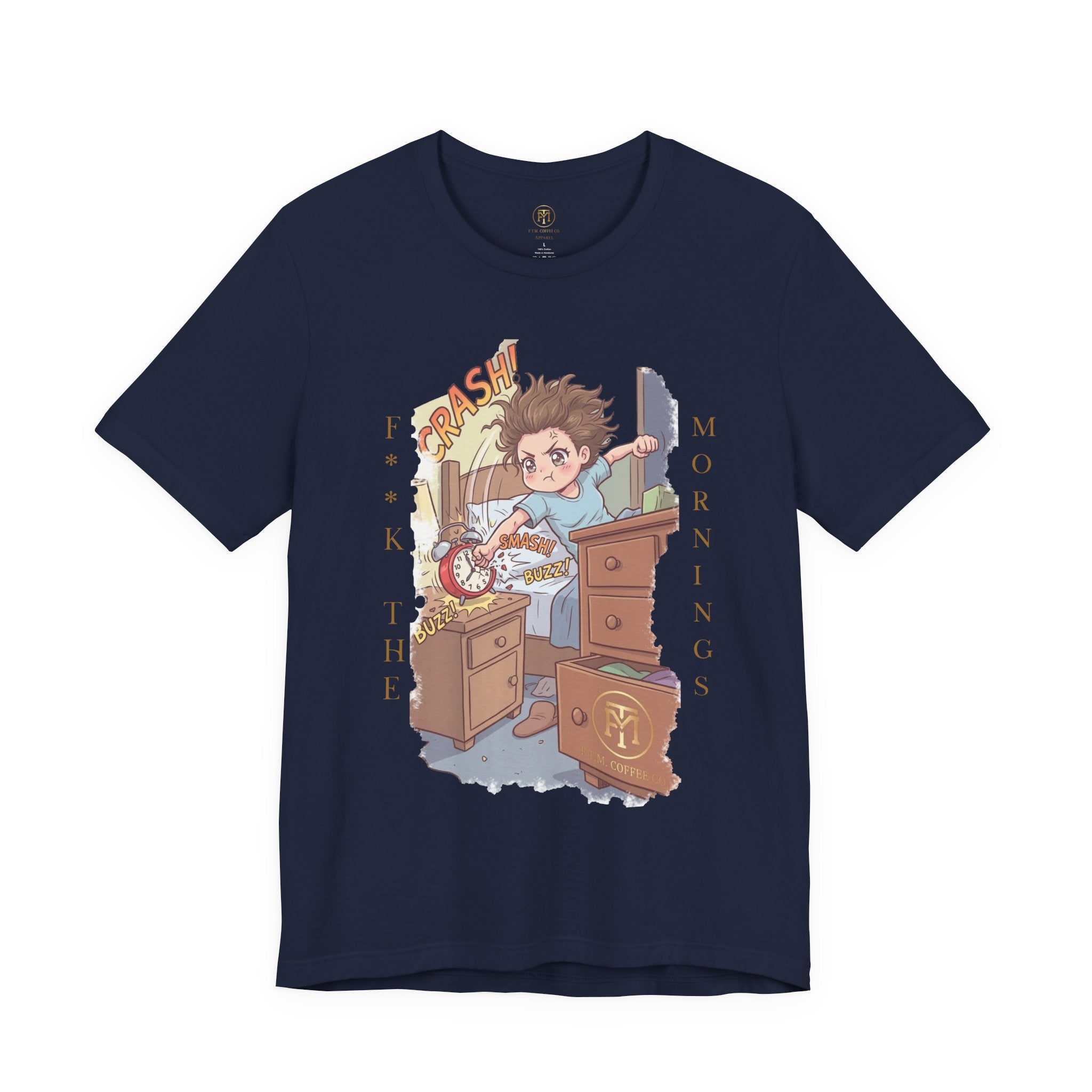 T-Shirt | F**K the Mornings — Cute Alarm Clock Panic Illustration Tee