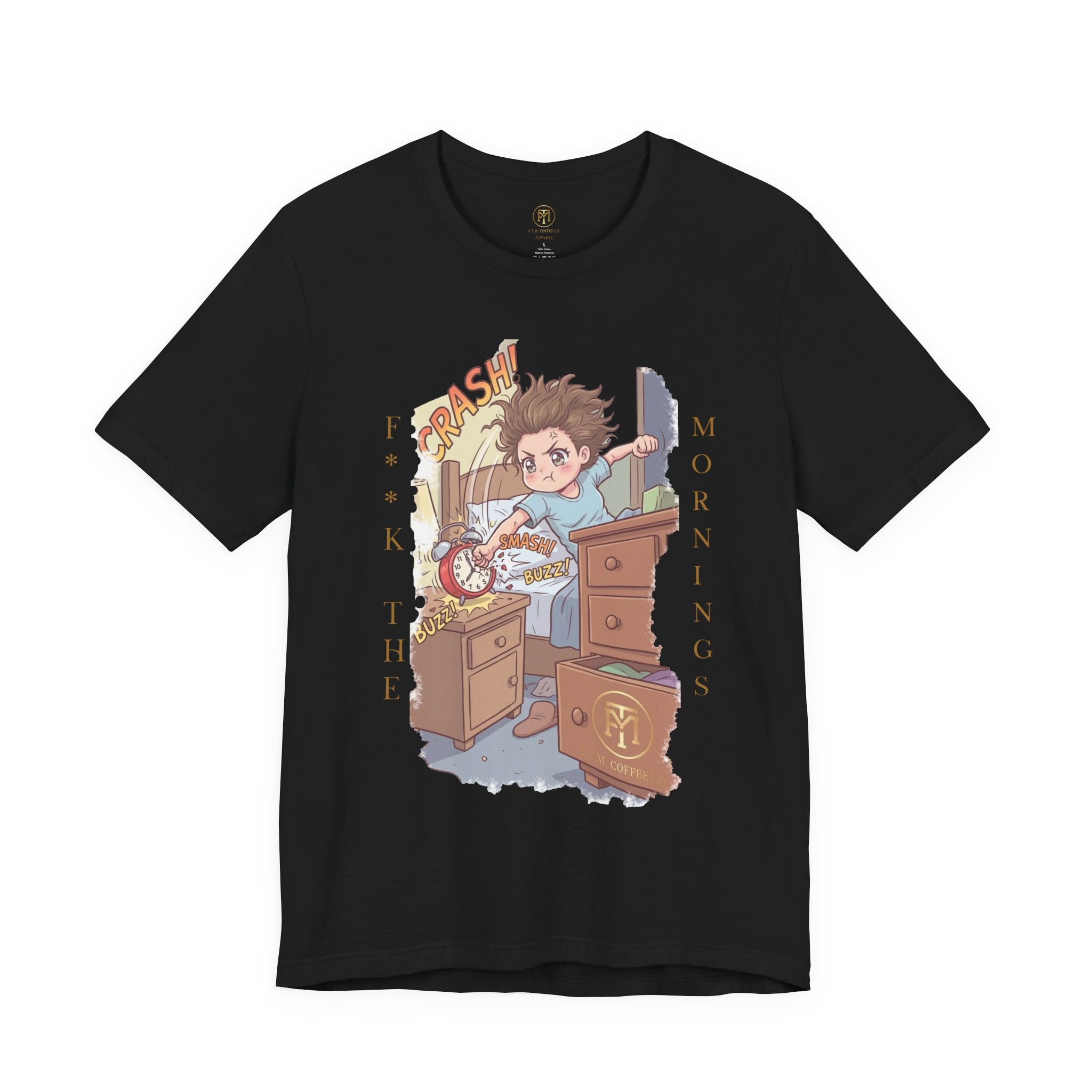 T-Shirt | F**K the Mornings — Cute Alarm Clock Panic Illustration Tee