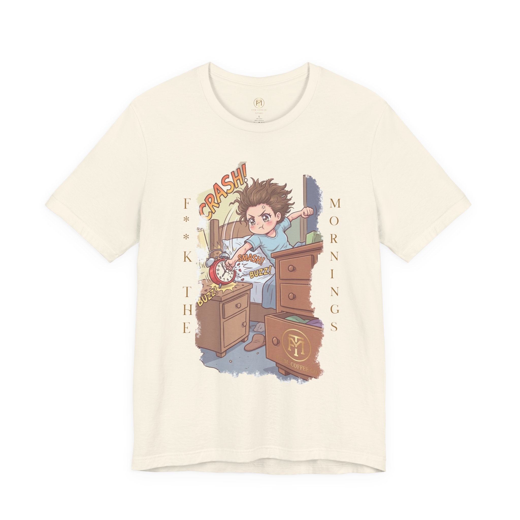 T-Shirt | F**K the Mornings — Cute Alarm Clock Panic Illustration Tee