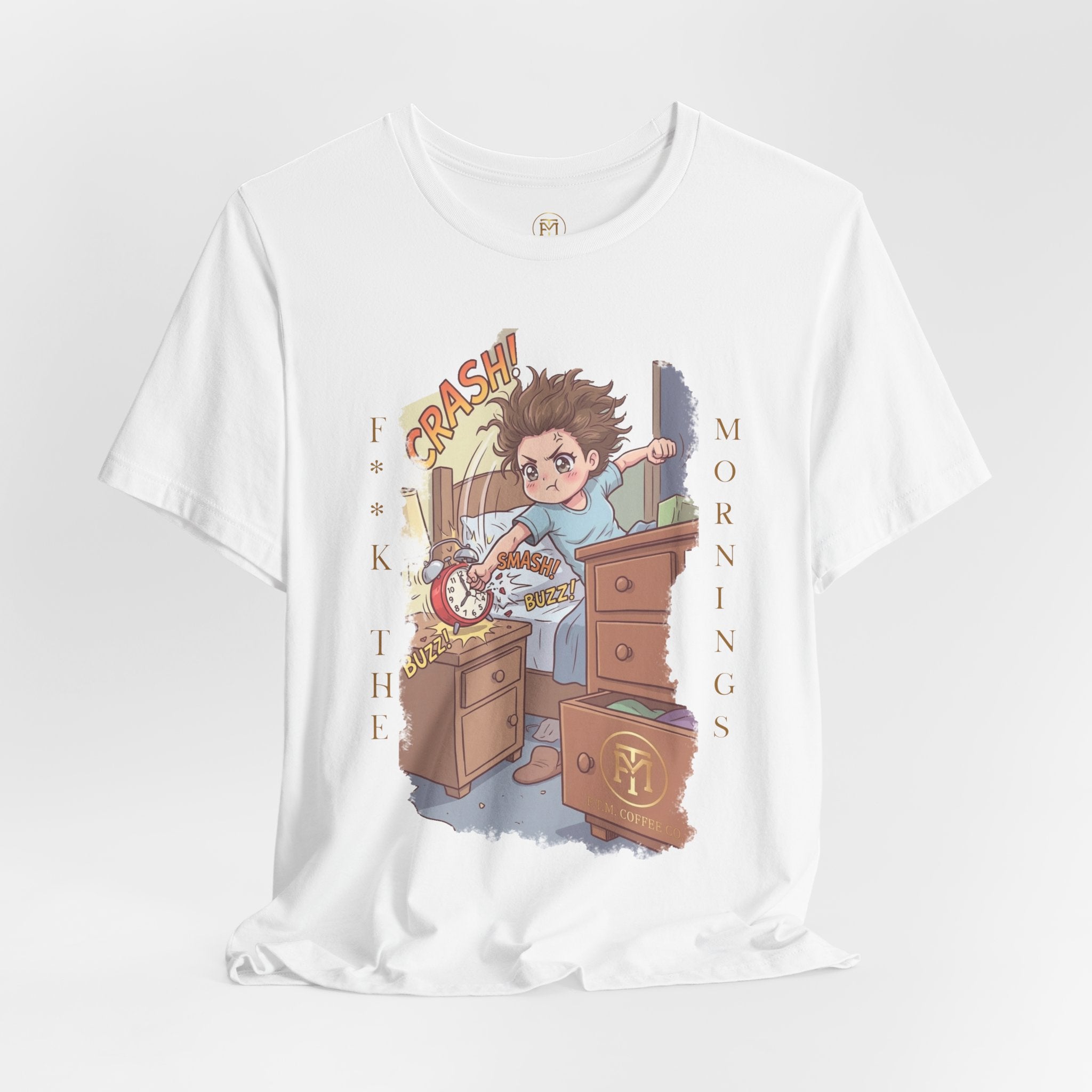 T-Shirt | F**K the Mornings — Cute Alarm Clock Panic Illustration Tee