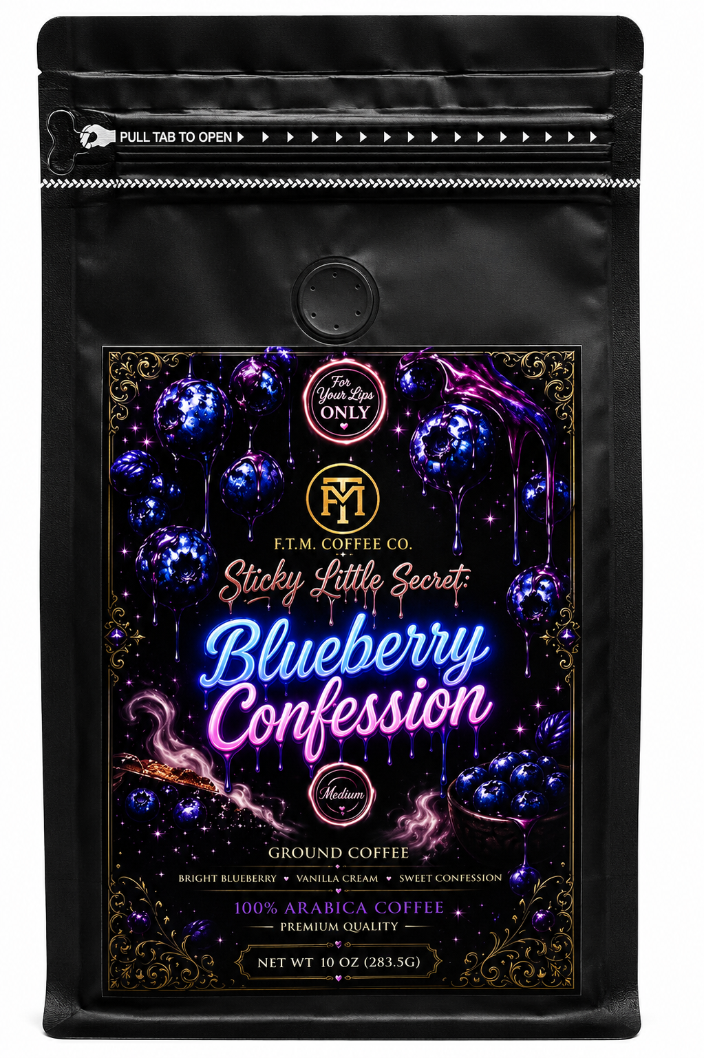 Sticky Little Secret: Blueberry Confession Ground Medium Roast Blueberry Flavored Coffee