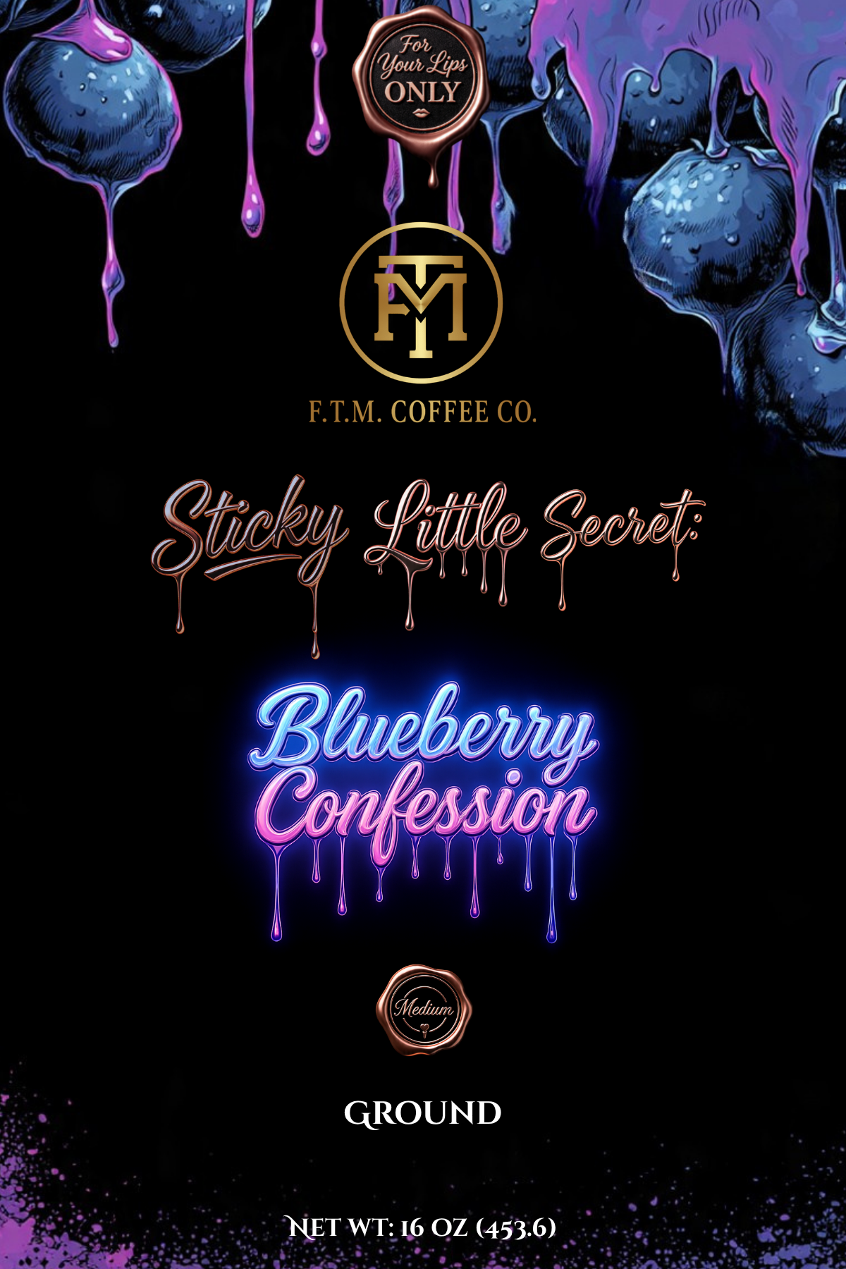 Sticky Little Secret: Blueberry Confession Ground Medium Roast Blueberry Flavored Coffee