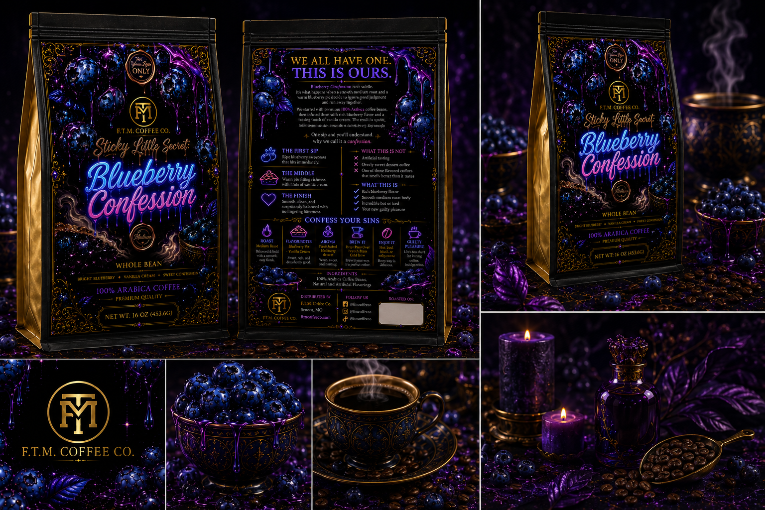 Sticky Little Secret: Blueberry Confession Whole Bean Medium Roast Blueberry Flavored Coffee