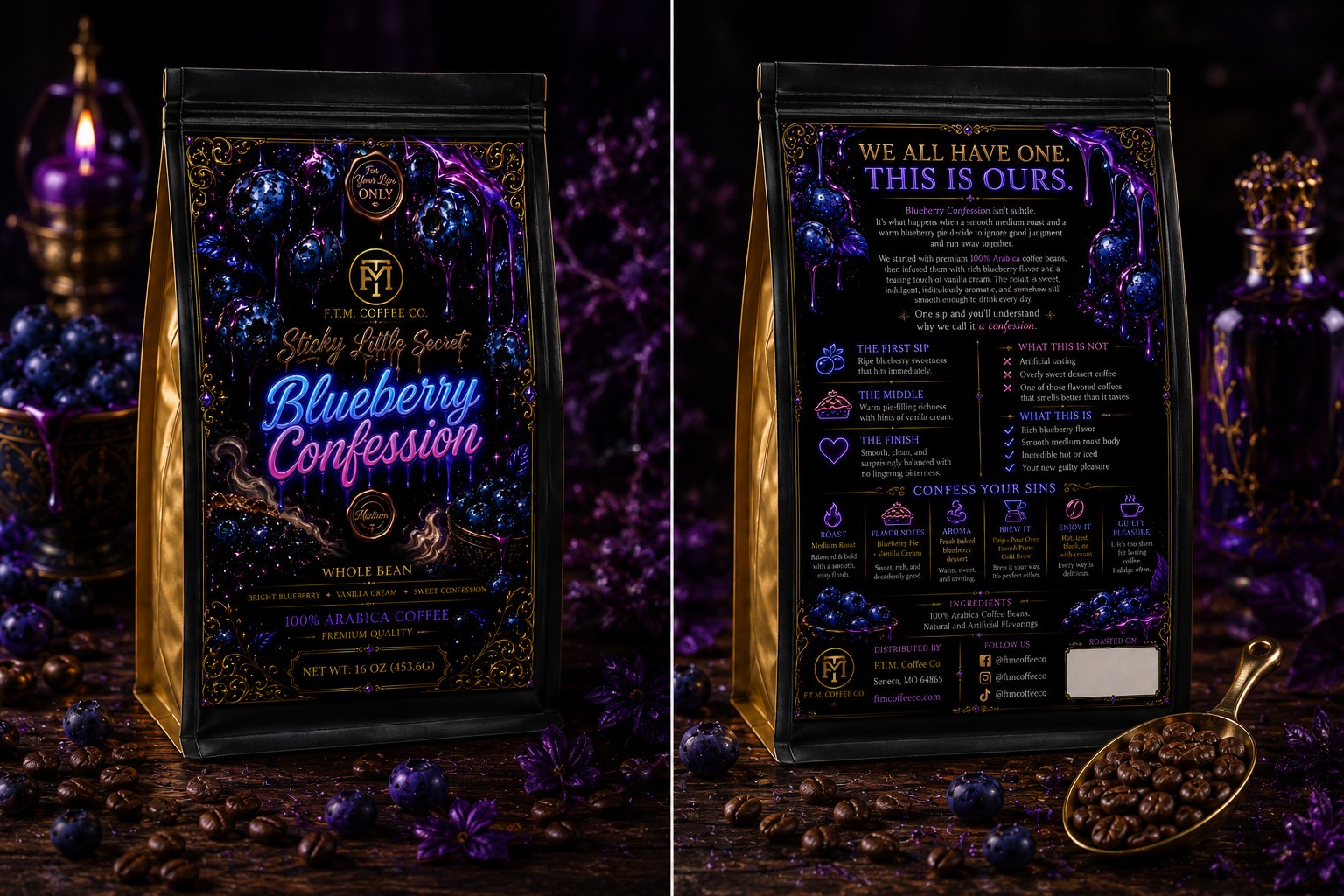 Sticky Little Secret: Blueberry Confession Whole Bean Medium Roast Blueberry Flavored Coffee