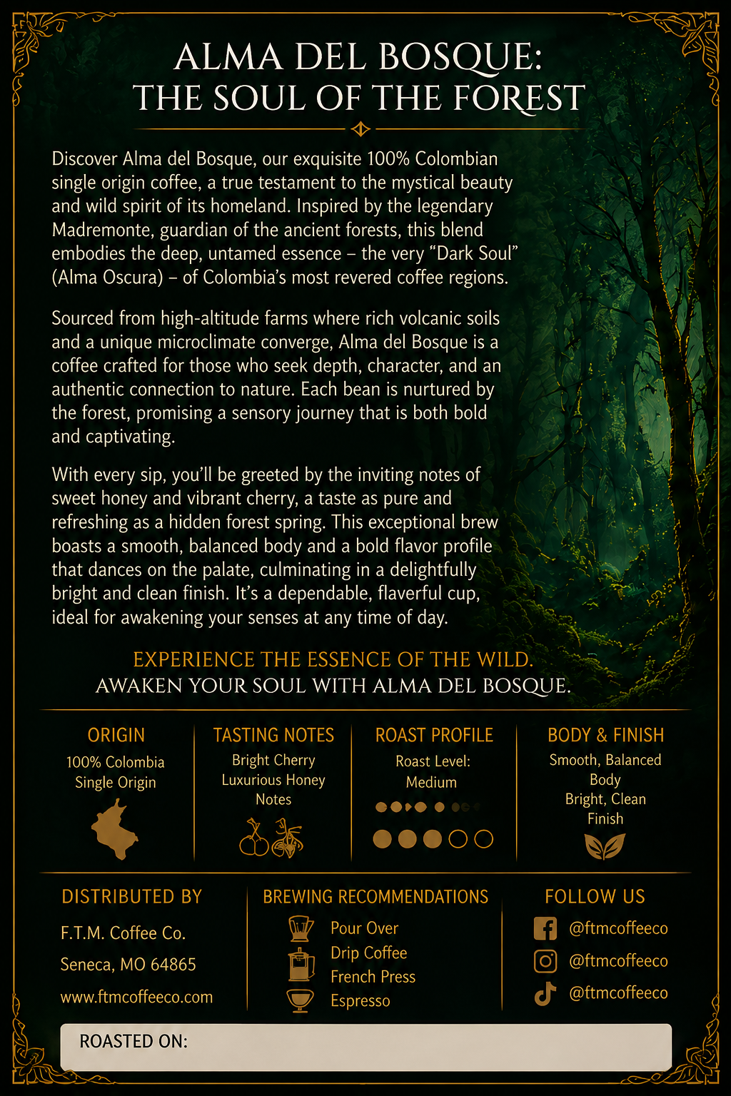 Alma del Bosque: The Soul of the Forest 100% Colombian Ground Coffee