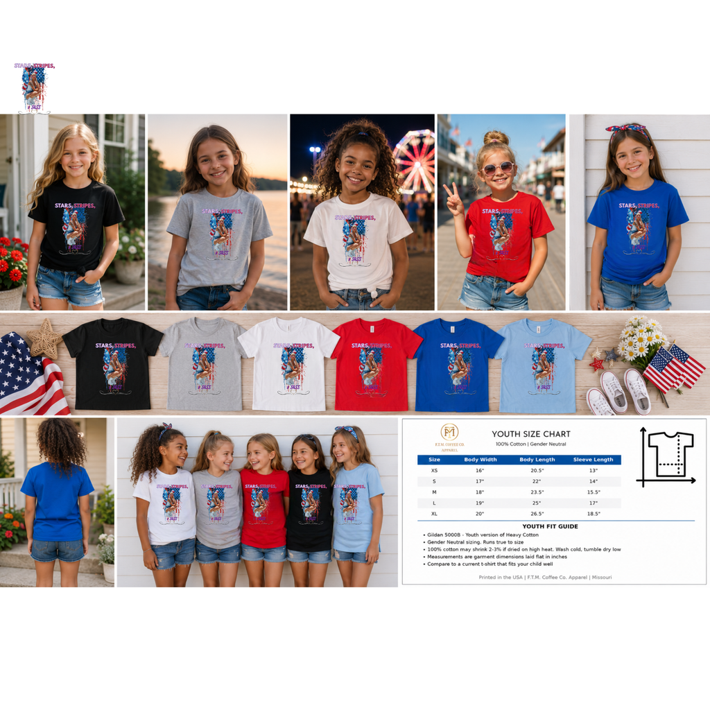 Girls Stars, Stripes, & Sass Fairy Butterfly Youth Kids T-Shirt | F.T.M. Coffee Co.