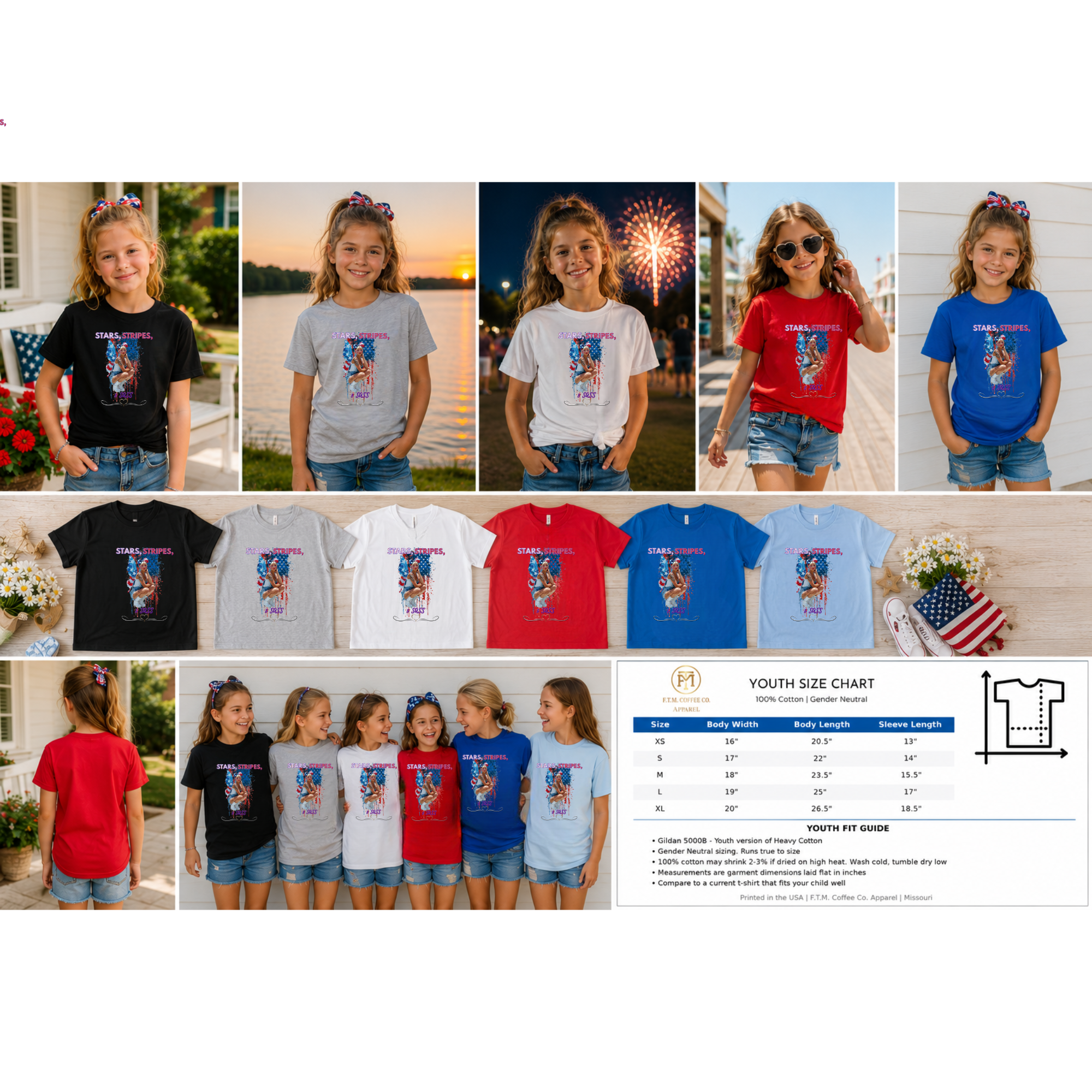 Girls Stars, Stripes, & Sass Fairy Butterfly Youth Kids T-Shirt | F.T.M. Coffee Co.